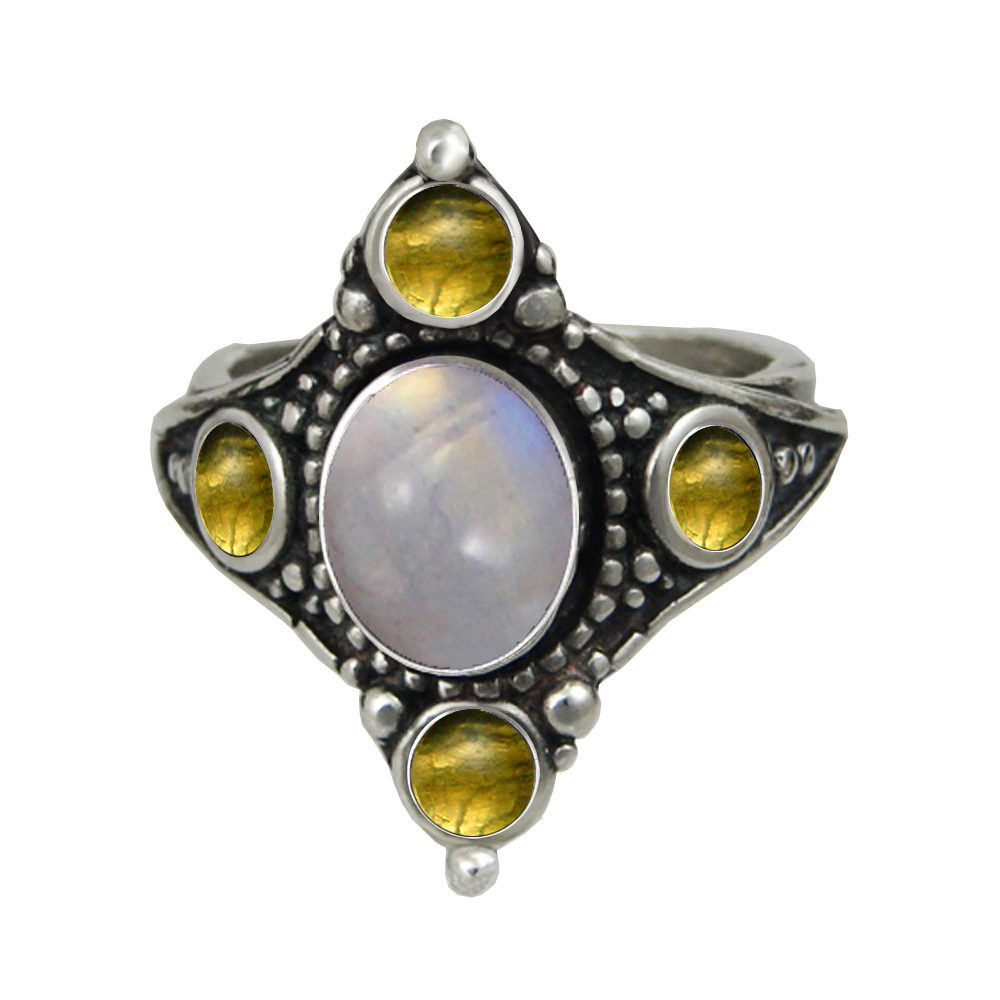 Sterling Silver Renaissance Queen's Ring With Rainbow Moonstone Size 10